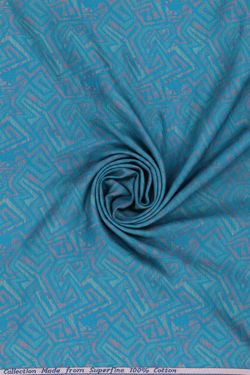 Steel blue Arvind Jacquard cotton unstitched shirting fabric with intricate jacquard pattern, suitable for custom shirts.
