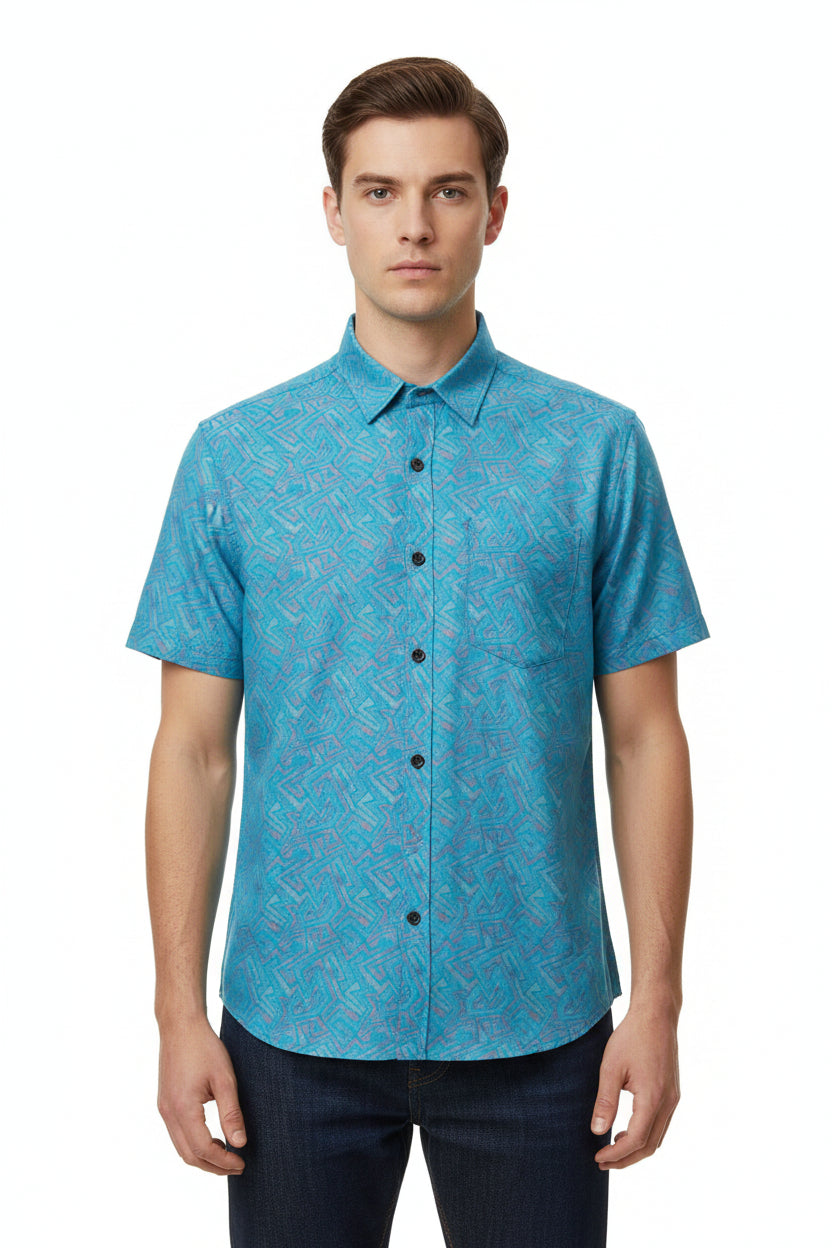 Steel blue Arvind jacquard cotton unstitched shirting fabric with intricate woven pattern and textured surface.