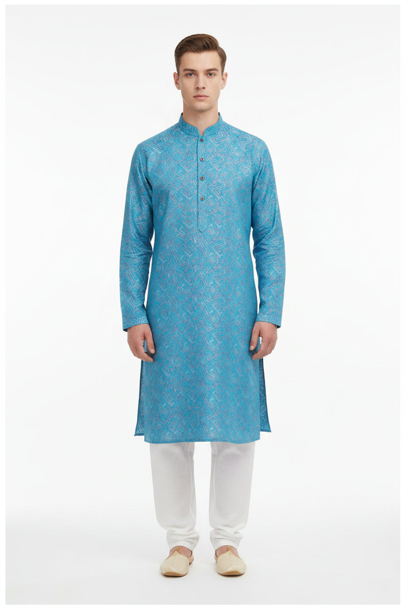 Steel blue Arvind Jacquard cotton shirting fabric, unstitched textile with intricate jacquard patterns and smooth texture.