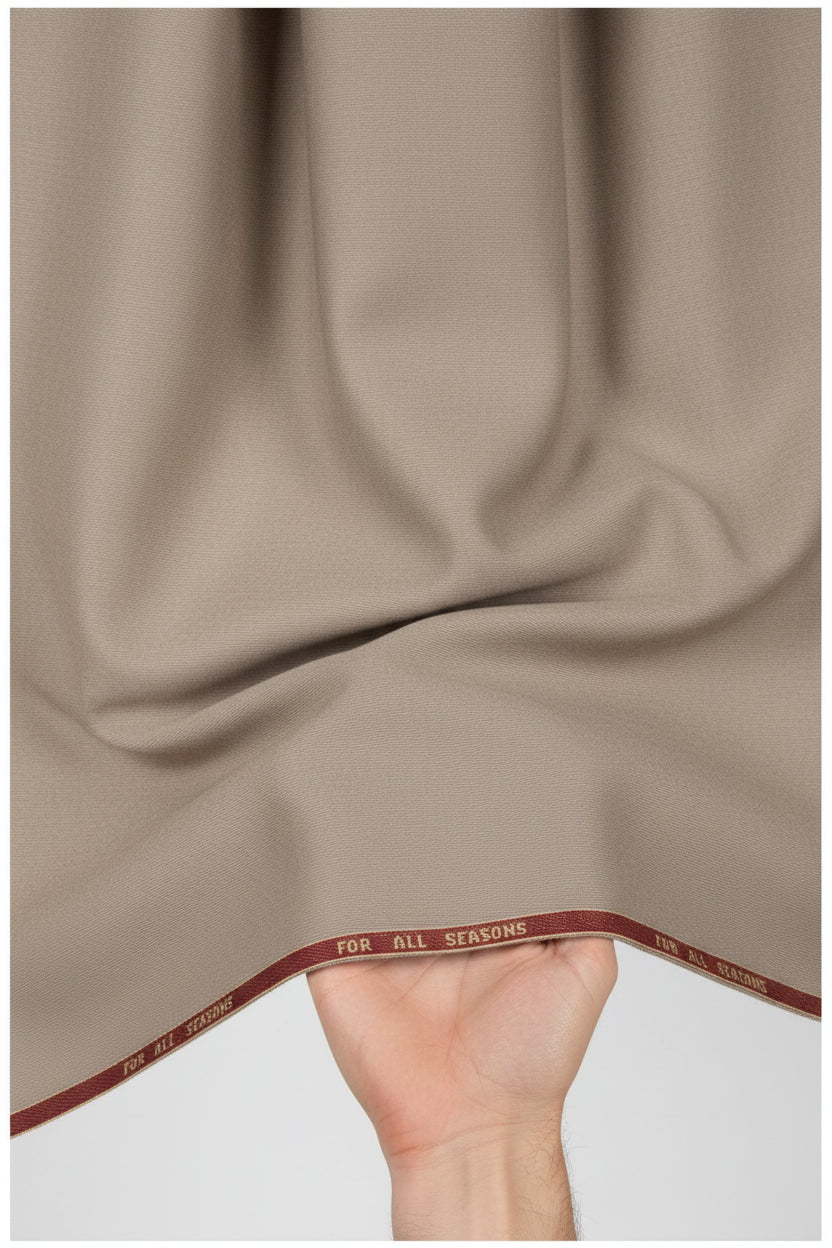 Ivory polywool trouser and suiting fabric from Raymond, luxurious unstitched material for custom suits and formal wear.
