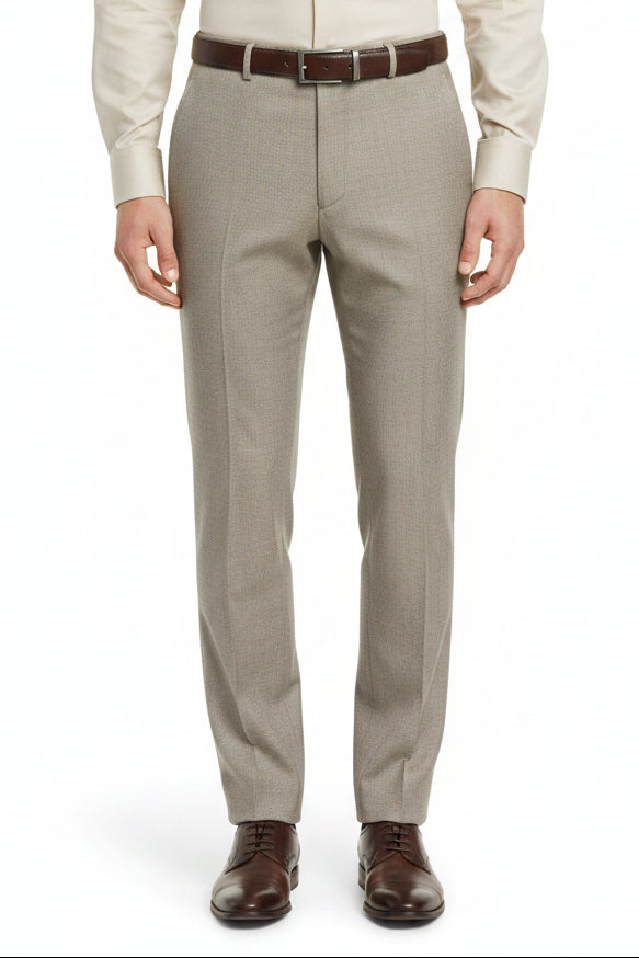 Raymond ivory polywool trousers and suiting fabric close-up, showing smooth texture and fabric weave detail.