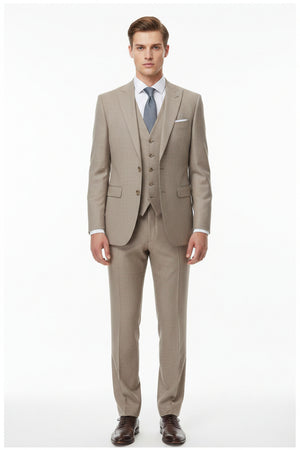 Raymond ivory polywool trousers and suiting fabric close-up showing smooth textured material and woven pattern.
