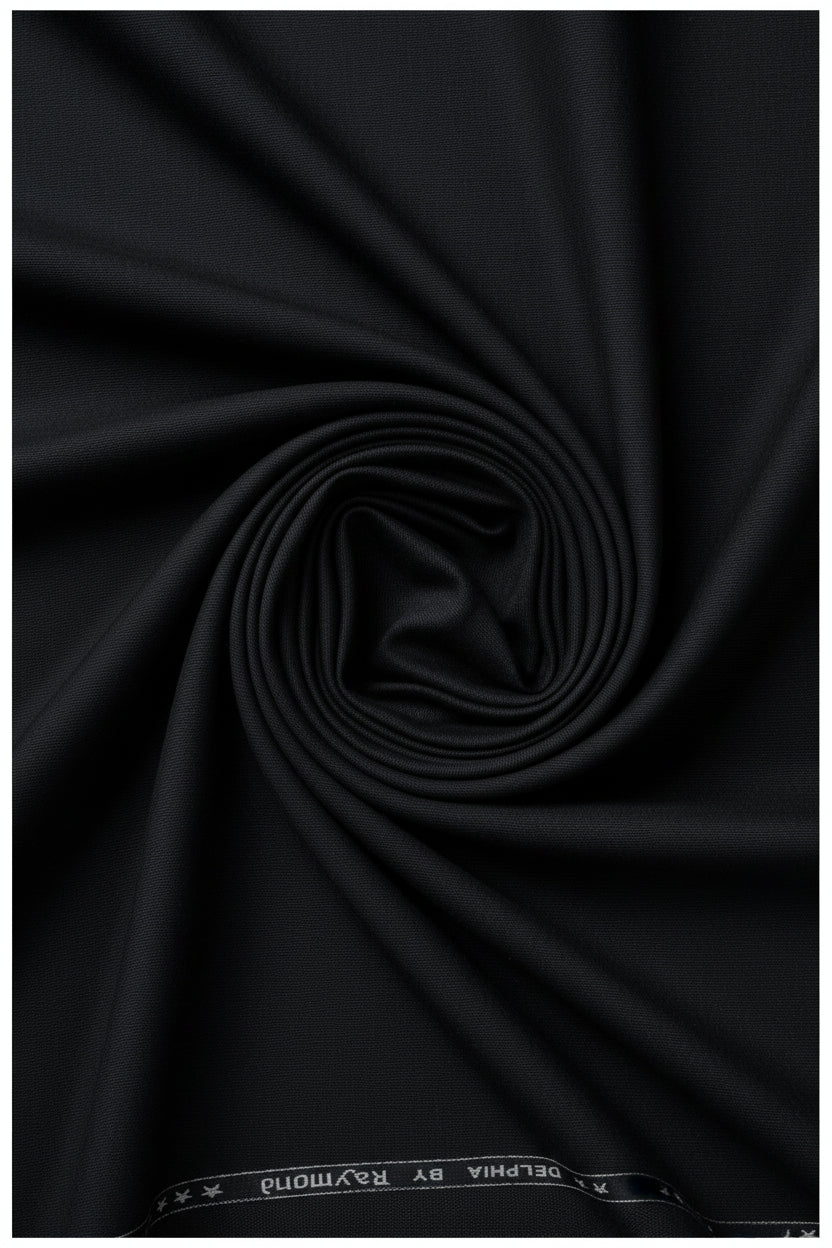 Raymond charcoal grey poly viscose trousers and suiting fabric, unstitched for custom tailoring, shown in the product image.