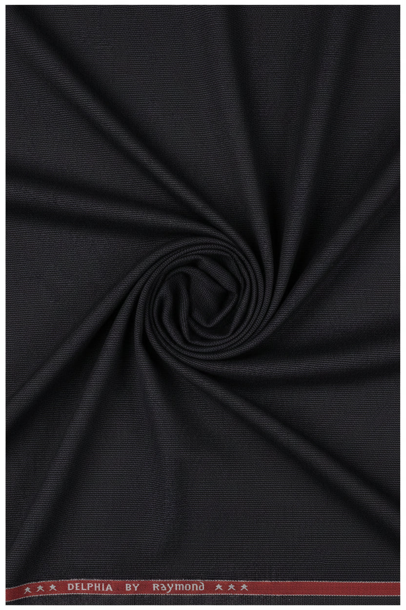Raymond unstitched poly viscose trousers and suiting fabric in licorice brown, fabric swatch with textured finish.
