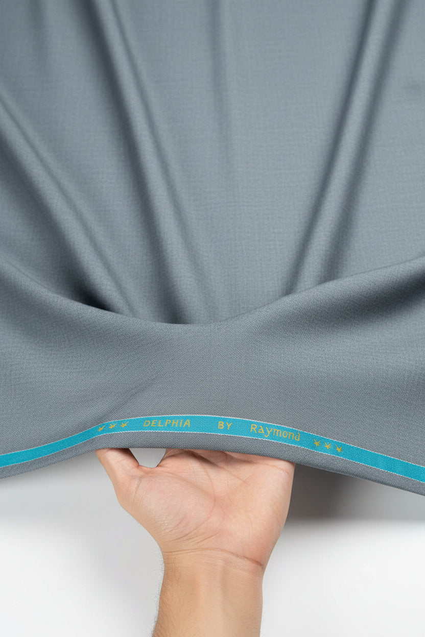 Raymond Payne Grey viscose trousers fabric swatch, soft textured textile suitable for tailored trousers and formal garments.