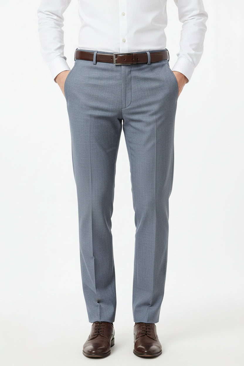 Raymond Payne Grey poly viscose fabric for trousers, close-up view of the textured textile material.