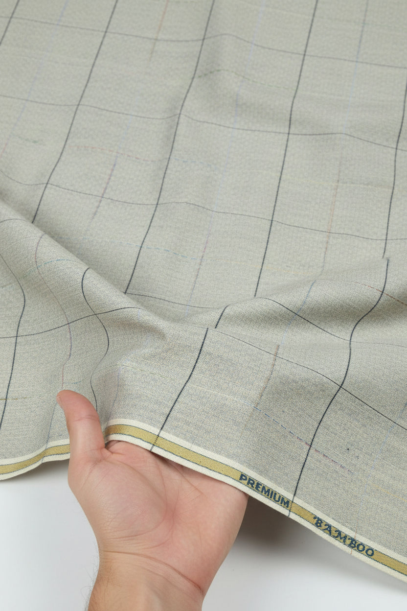 Textured gray fabric with grid pattern