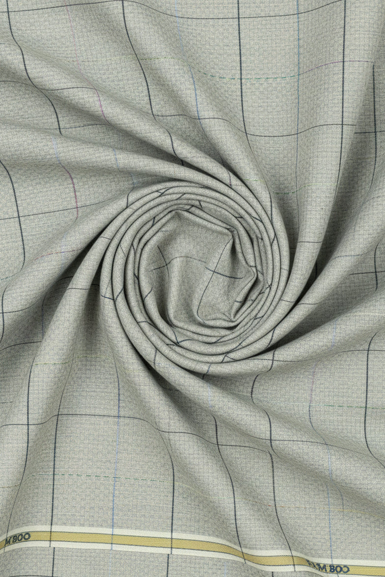 Textured gray fabric with grid pattern
