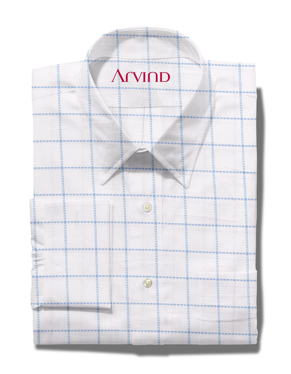 Experience The Luxury of Unstitched Giza Cotton Shirting Fabric By Mafatlal ( Blue Checks on White )