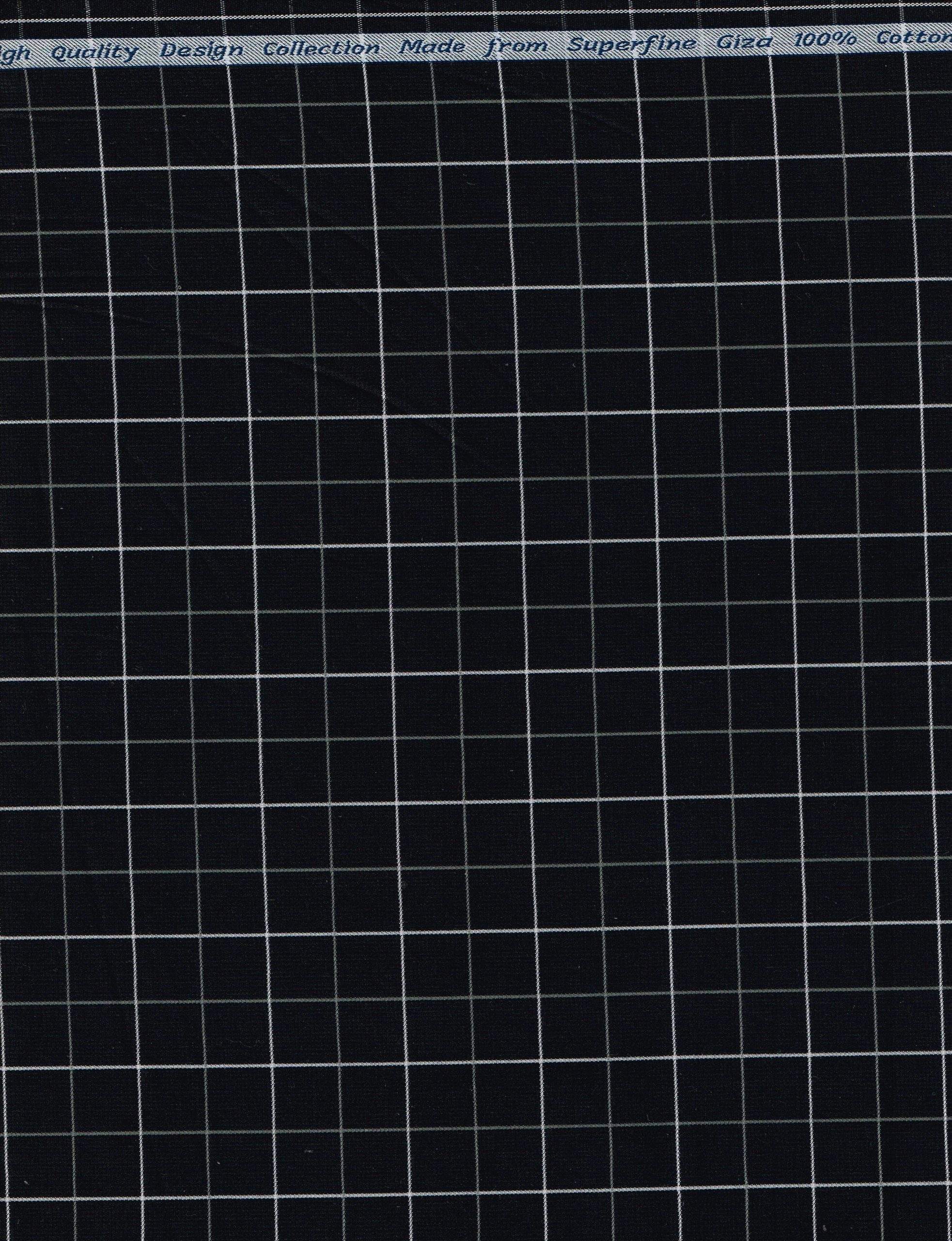 Experience The Luxury of Unstitched Giza Cotton Shirting Fabric By Arvind ( White Checks on Black )