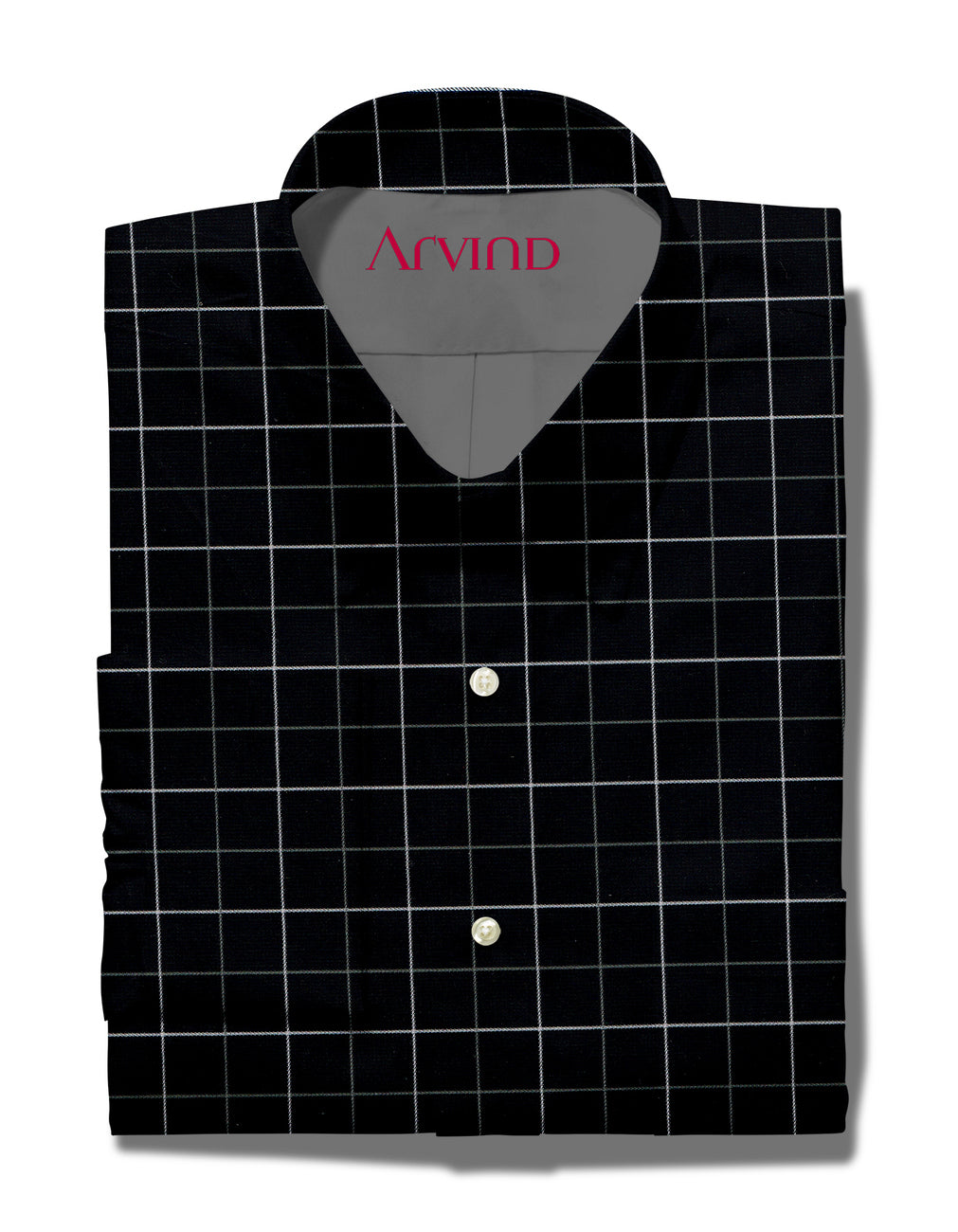 Experience The Luxury of Unstitched Giza Cotton Shirting Fabric By Arvind ( White Checks on Black )