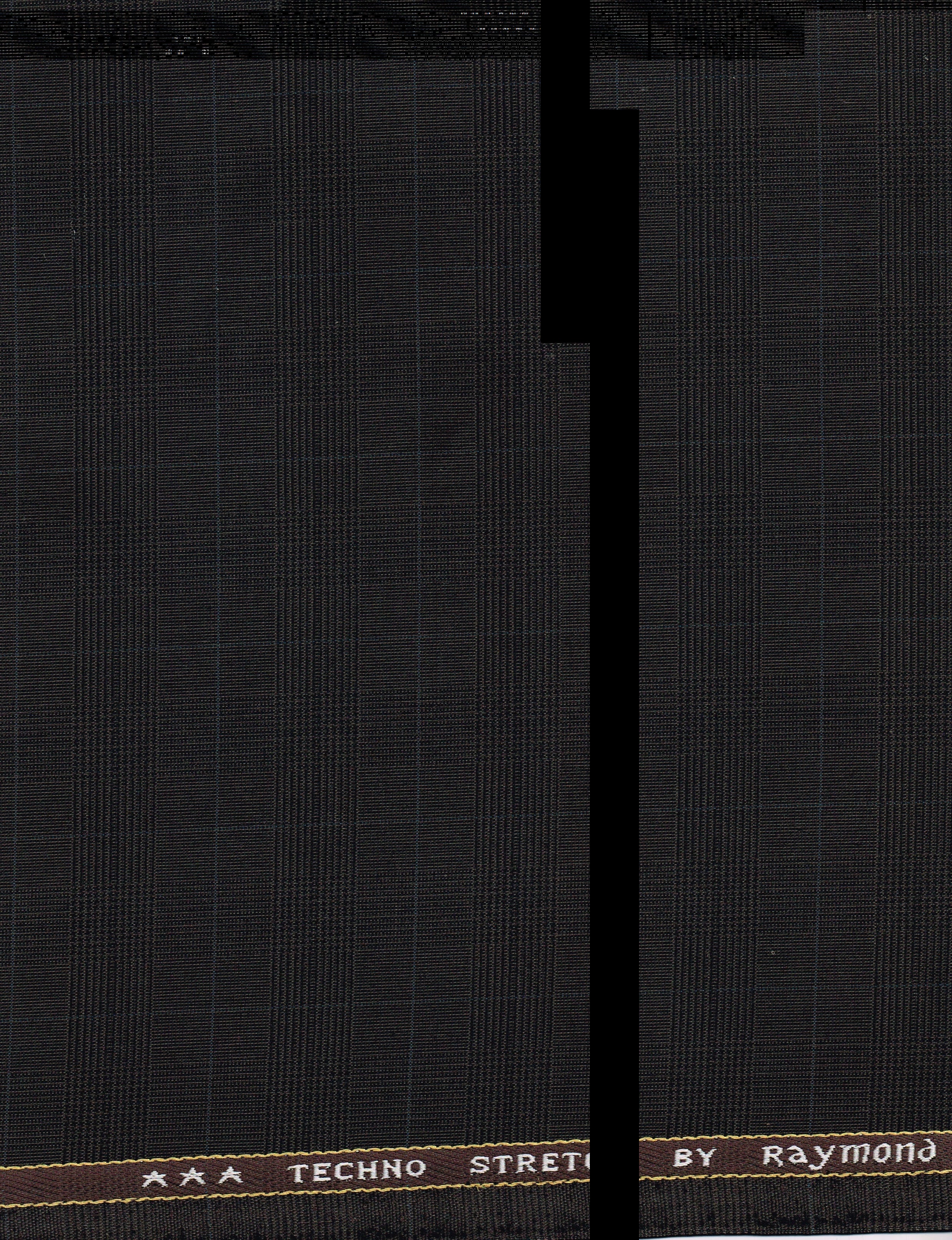 Close-up of Coffee Brown  fabric with 'Raymond' branding on a brown band.