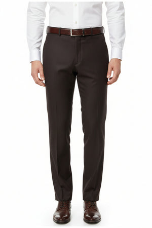 Brown Raymond Poly viscose trouser and suiting fabric swatch, showcasing the textured textile material.