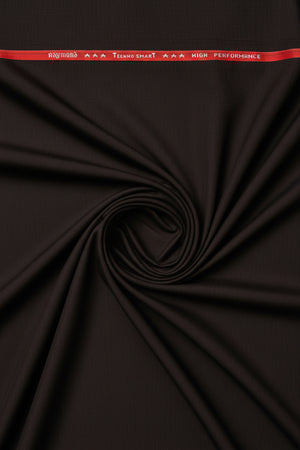 Coffee brown Raymond Polywool trousers and suiting fabric, showcasing fabric texture and color for tailored apparel.
