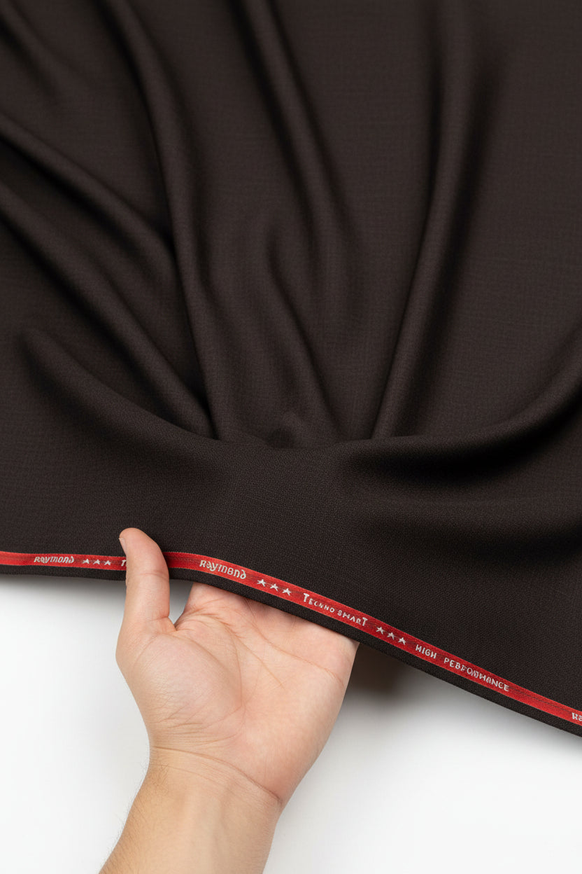 Raymond Luxurious unstitched polywool trousers and suiting fabric in coffee brown, ideal for custom tailoring and formal wear.