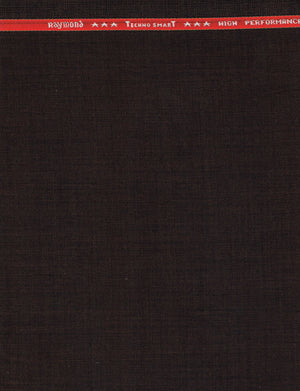 Raymond polywool trousers and suiting fabric in coffee brown, showing fabric texture and tailored fit.