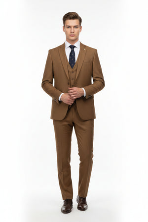 Raymond Luxurious Bronze Polywool Trousers and Suiting Fabric fabric swatch with detailed texture and rich color.