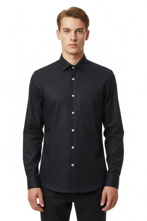 Black Tessuti Satin unstitched shirting fabric from Mensfabric, smooth and luxurious fabric with a satin finish for stylish shirts.