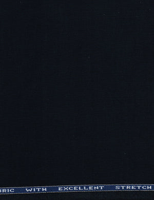 Navy blue Raymond poly viscose suiting fabric with a smooth texture, ideal for tailored suits and formal garments.