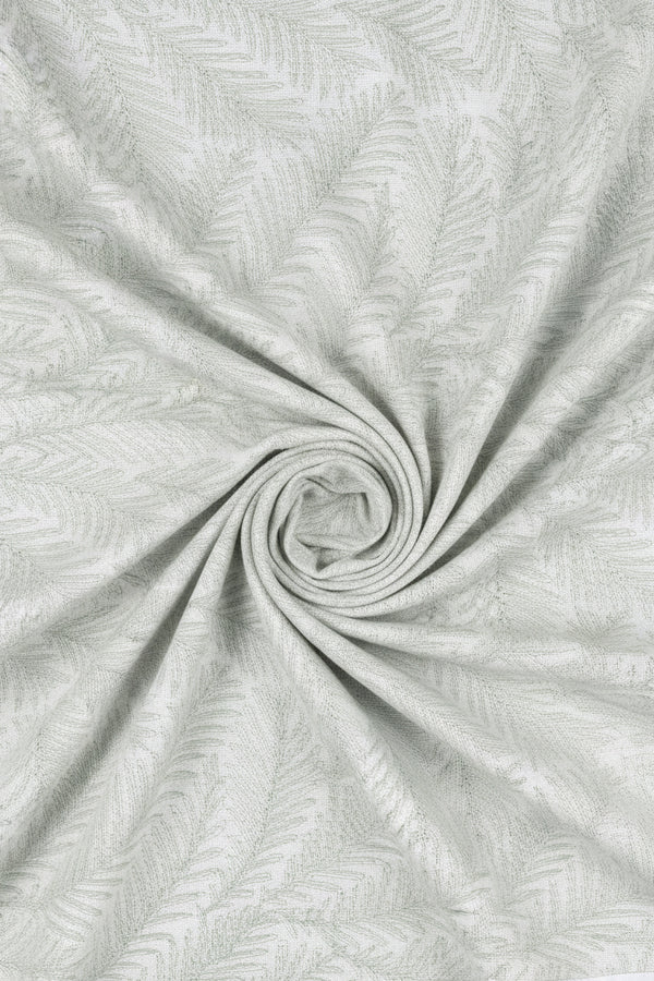 Light grey Pee Gee linen jacquard unstitched shirting fabric showcasing intricate woven patterns and soft texture.
