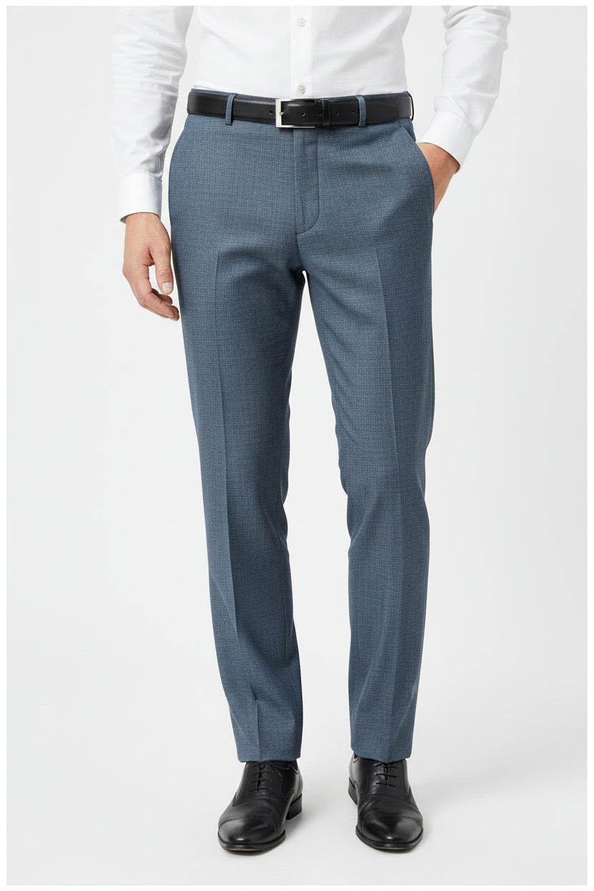 Grey Raymond Super 120’s poly wool trouser and suiting fabric, unstitched, with a smooth texture and fine weave.