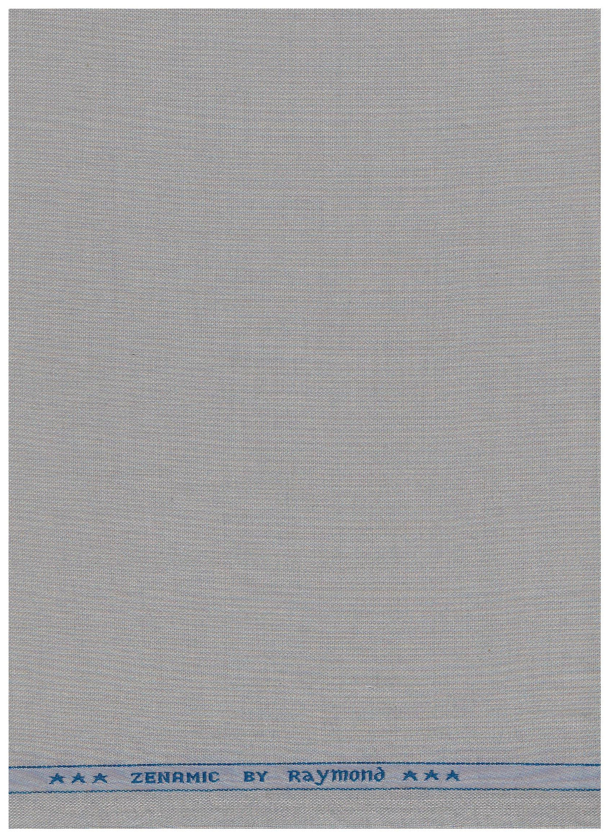 Gray cloud-colored Raymond poly viscose suiting fabric with a smooth, lightweight viscose blend texture, suitable for tailored suits.
