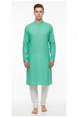Unstitched Tresca cotton shirting fabric by Arvind in vibrant parrot green, showcasing the soft, breathable textile for custom shirts.
