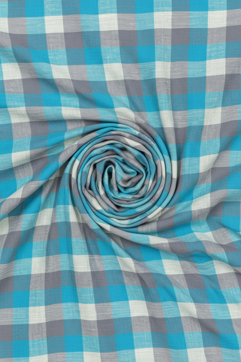 Arvind Linen Shirting Fabric ( Green & Grey checks )