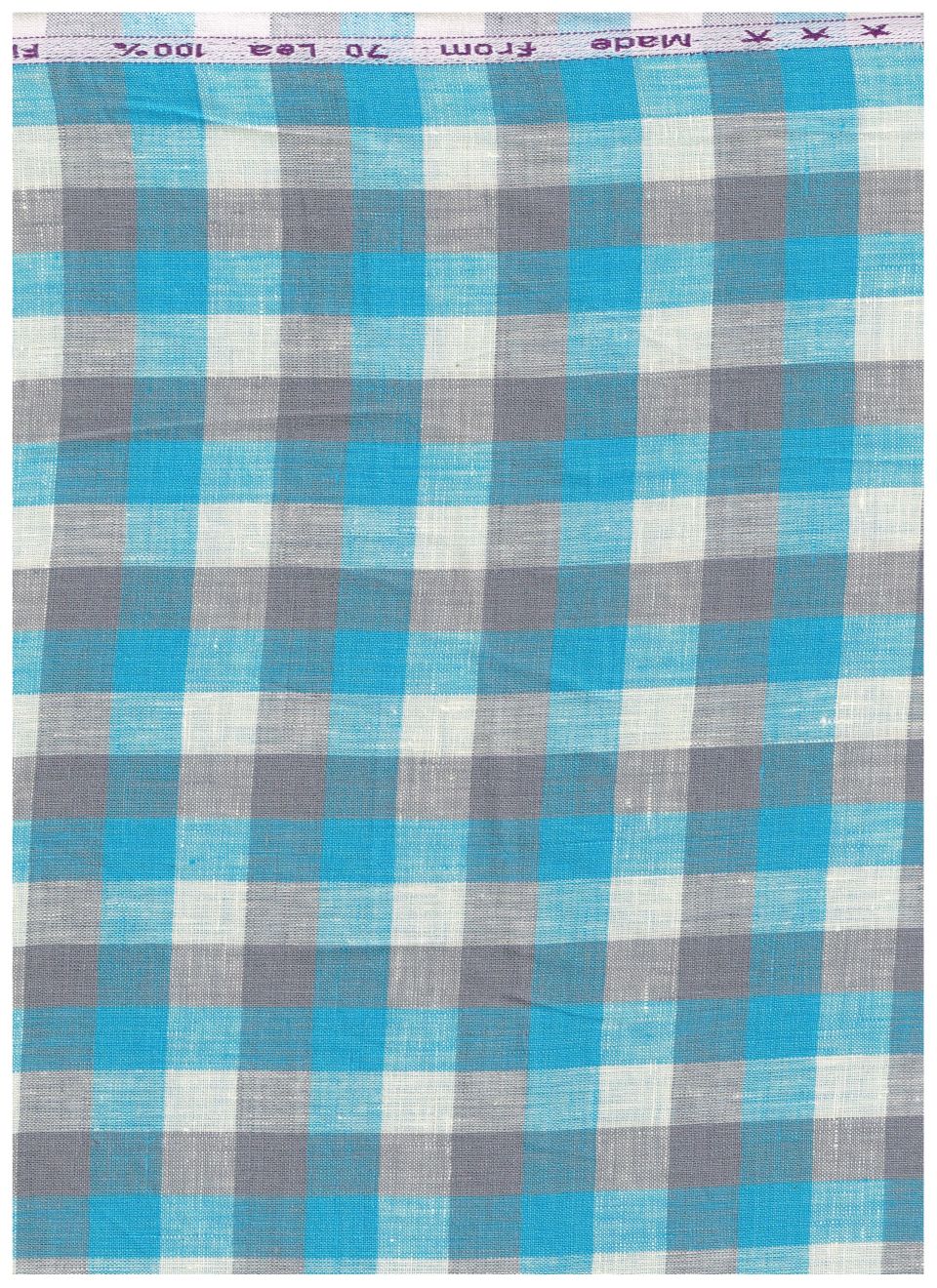 Arvind linen shirting fabric in green and grey check pattern, suitable for shirts, with visible check design and fabric texture.