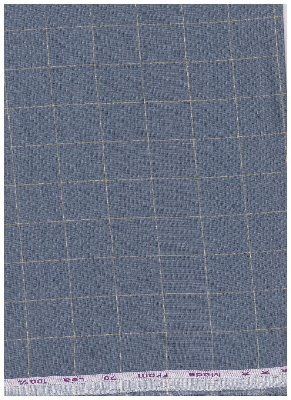 Slate grey Arvind linen shirting fabric with check pattern, showing close-up of textured linen material with check design.