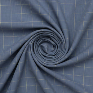 Slate grey Arvind linen shirting fabric with check pattern, showcasing the textured textile suitable for stylish shirts.