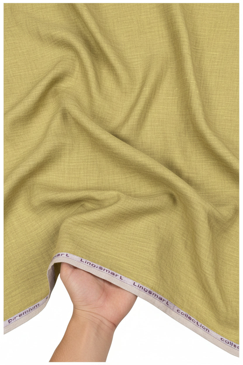 ARVIND plain linen shirt fabric in hazelnut yellow, showcasing soft texture and smooth weave for apparel or dressmaking.