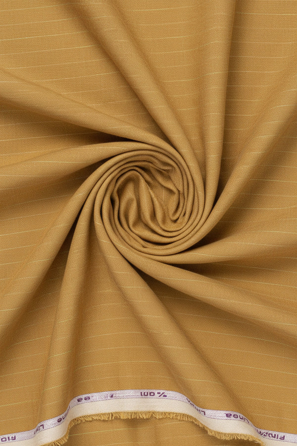 Orange striped Arvind Tresca linen shirt fabric with a soft, textured appearance and clean woven pattern.