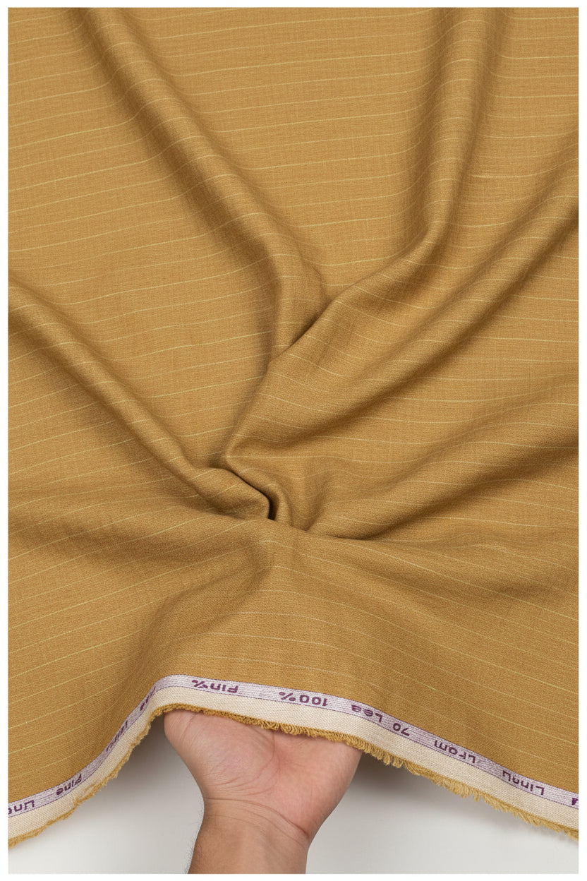 Orange Arvind Tresca linen striped shirting fabric with a lightweight, breathable textile ideal for shirts and summer apparel.