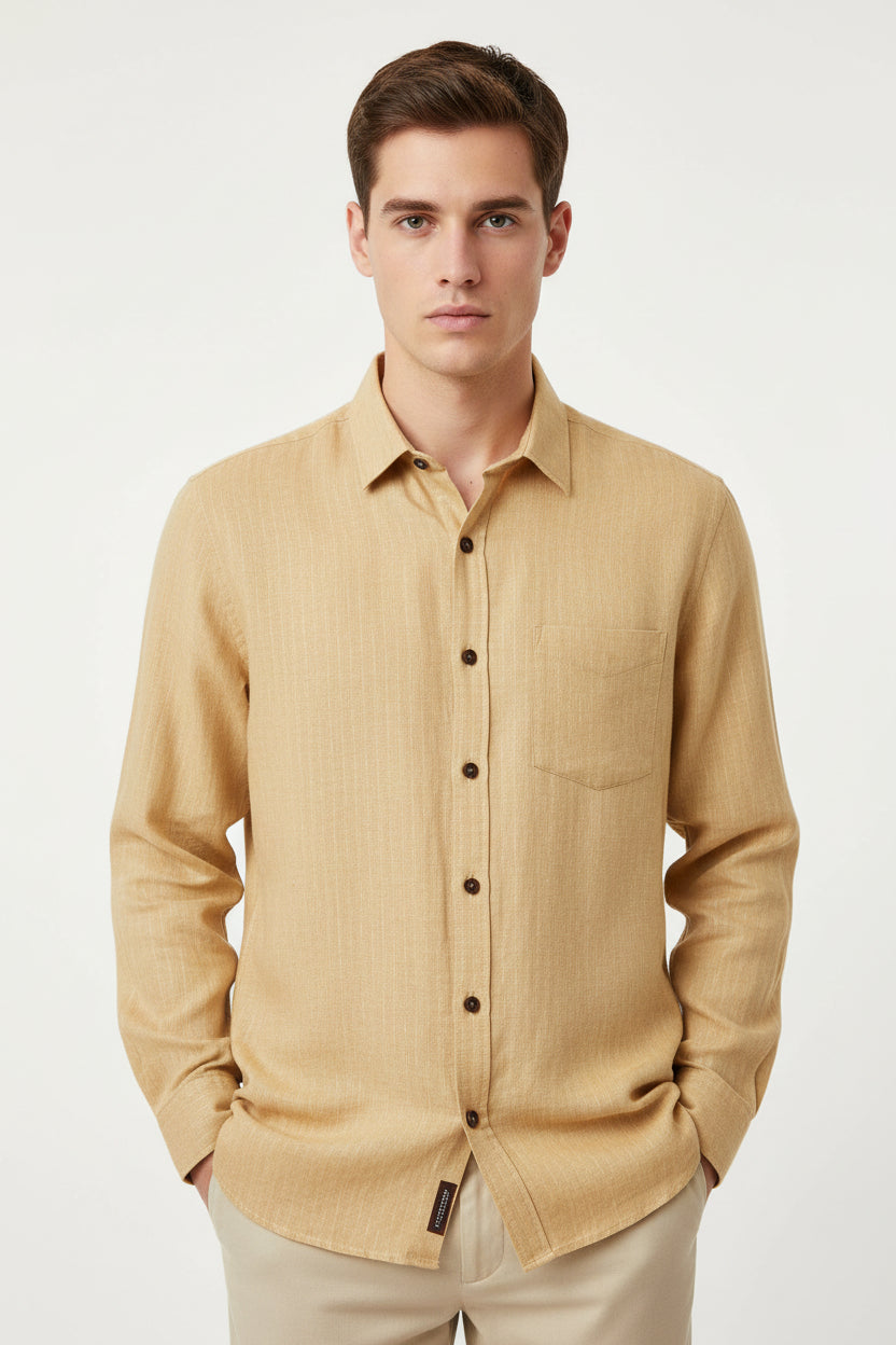 Arvind linen mustard yellow readymade shirt mockup