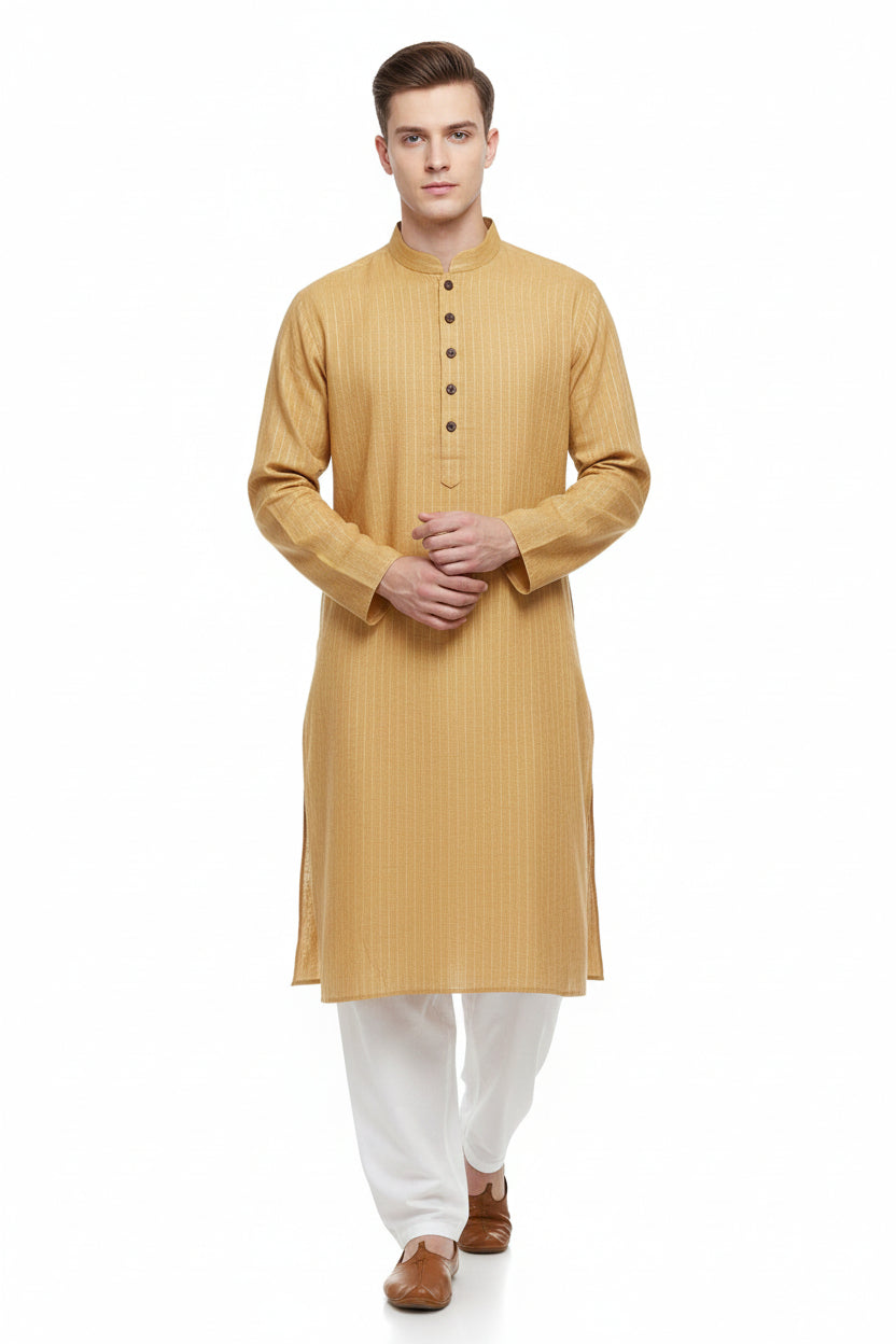 Arvind linen mustard yellow radymade kurta mockup