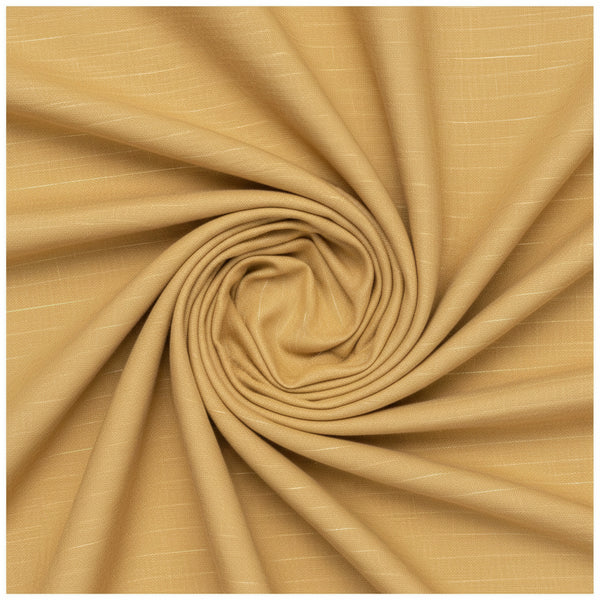 Mustard yellow linen striped fabric by ARVIND Tresca, ideal for shirts, with a textured, lightweight appearance and fine stripe pattern.