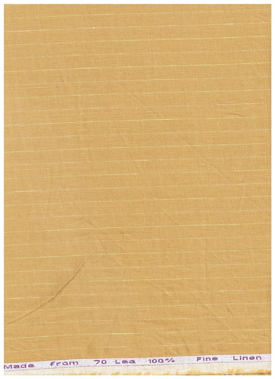 A close-up of a woven fabric or material swatch in a warm tan/beige color with subtle horizontal ribbing and a small printed label visible along the top edge.