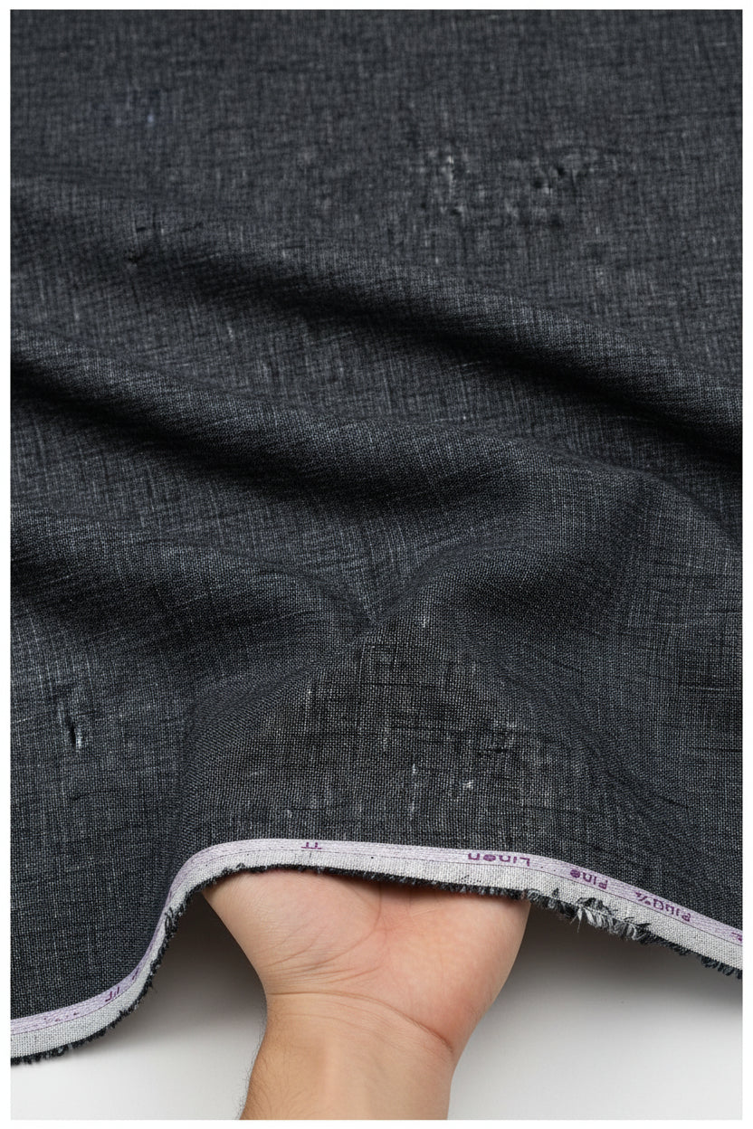 Grey linen plain shirting fabric by ARVIND, 70-Lea Lea linen unstitched fabric for shirts and clothing projects.