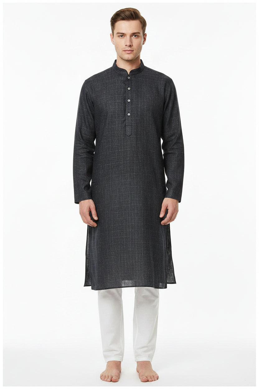 Gray Arvind 70-Lea Linen plain unstitched shirting fabric showing a smooth linen texture and fabric width.