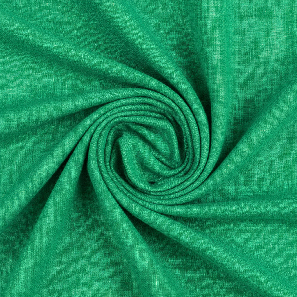 Green Arvind Pure Linen Shirt Fabric with a smooth texture and natural weave, ideal for stylish, breathable shirts.