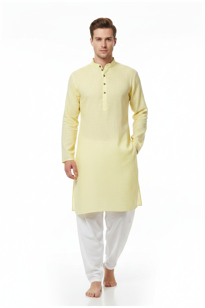 Yellow Arvind Pure Linen Shirt Fabric unstitched piece, soft and lightweight linen material for custom shirt sewing.