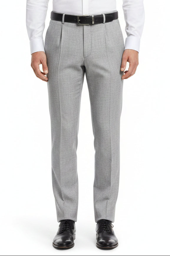 Silver Arvind unstitched linen trousers and suiting fabric, showing textured linen material with fabric swatches.