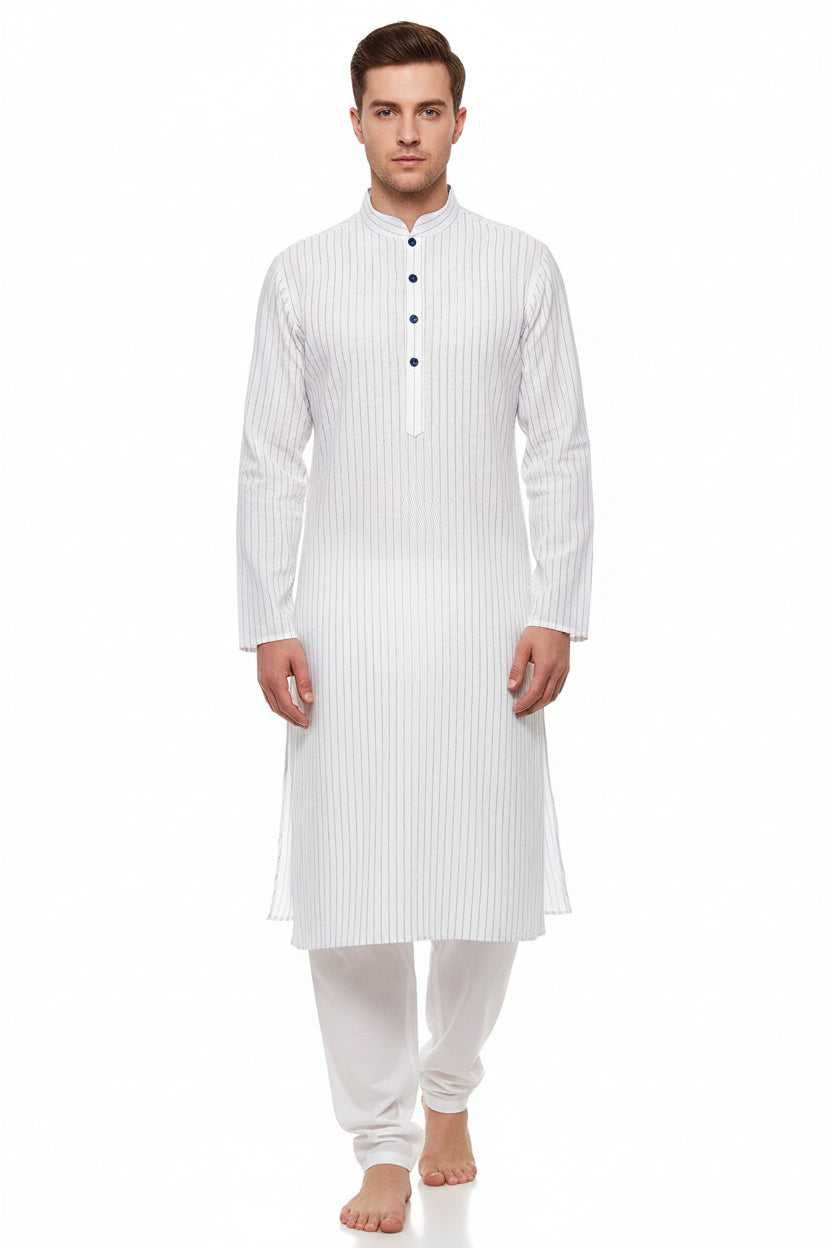 Arvind tresca linen blue stripe on pink readymade kurta mockup