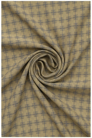 Yellow camouflage Tresca cotton shirting fabric by Arvind, showcasing a luxurious unstitched textile with detailed print.