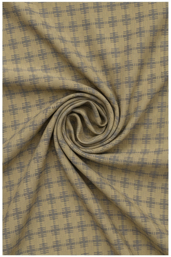 Yellow camouflage Giza cotton shirting fabric by Arvind Tresca, showcasing a smooth textured textile ideal for stylish shirts.