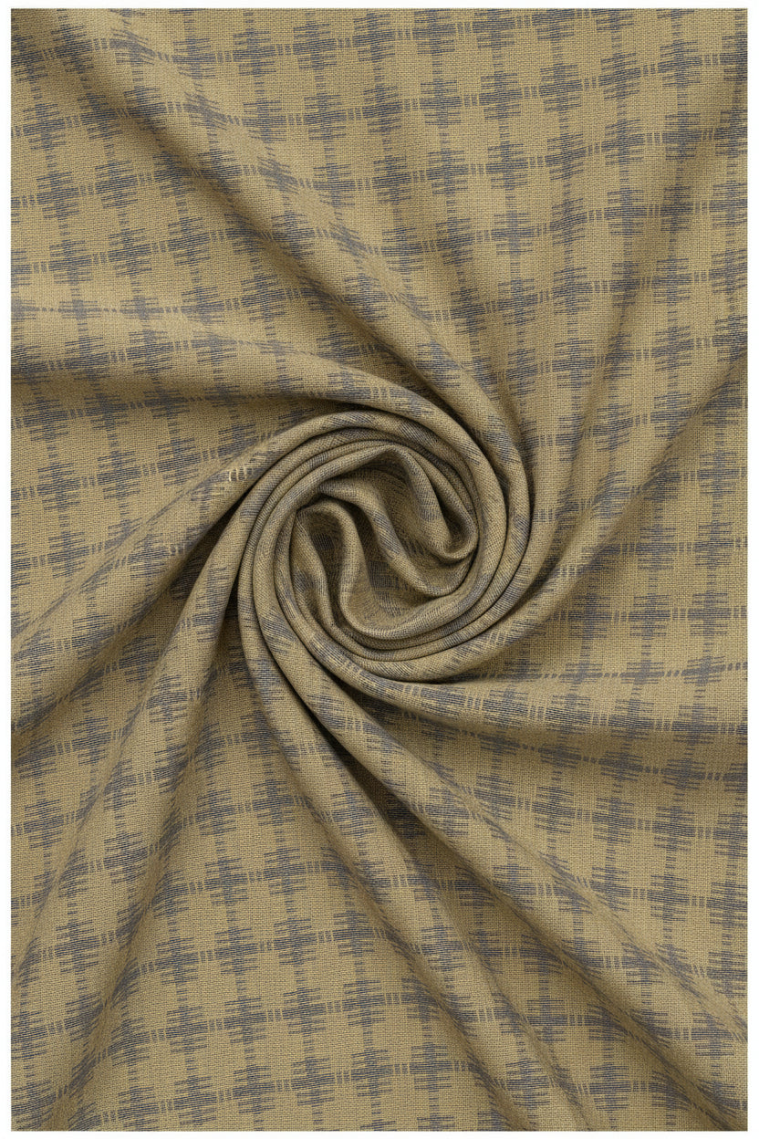 Yellow camouflage Tresca cotton shirting fabric by Arvind, showcasing a luxurious unstitched textile with detailed print.