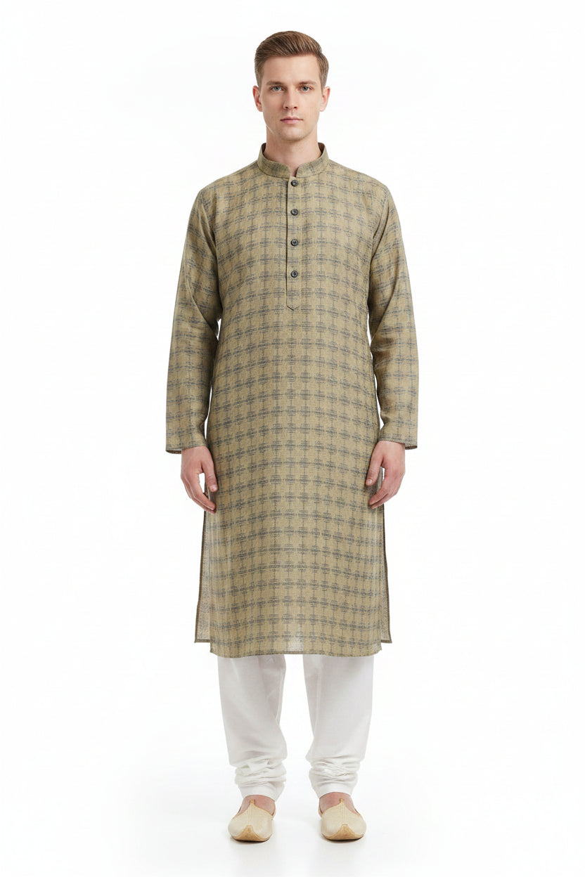 Yellow camouflage Tresca cotton shirting fabric by Arvind, showcasing a detailed unstitched textile with vibrant pattern and texture.
