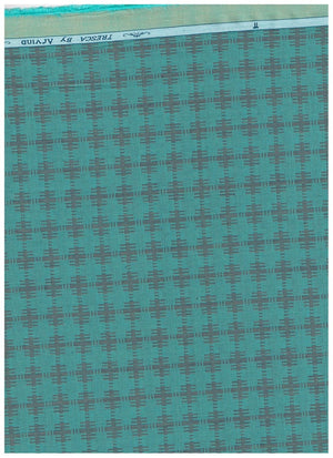 Teal green Tresca cotton shirting fabric by Arvind, displaying smooth unstitched fabric with a subtle weave pattern.