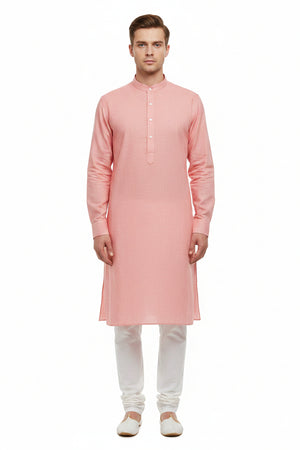 Arvind Giza Cotton Shirting Fabric in Misty Rose with soft cotton texture and subtle color variation, ideal for dress shirts.
